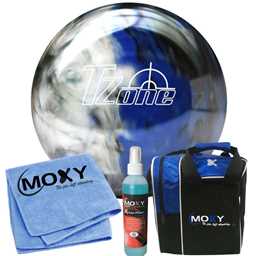 Brunswick T-Zone Indigo Swirl Bowling Ball  | Moxy Strike Royal Bowling Bag | Moxy Blue Micro Fiber Towel | Moxy Xtreme Power Cleaner Package