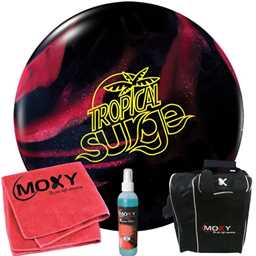 Storm Tropical Surge Black/Cherry Bowling Ball | Moxy Strike Black Bowling Bag | Moxy Red Micro Fiber Towel | Moxy Xtreme Power Cleaner Package