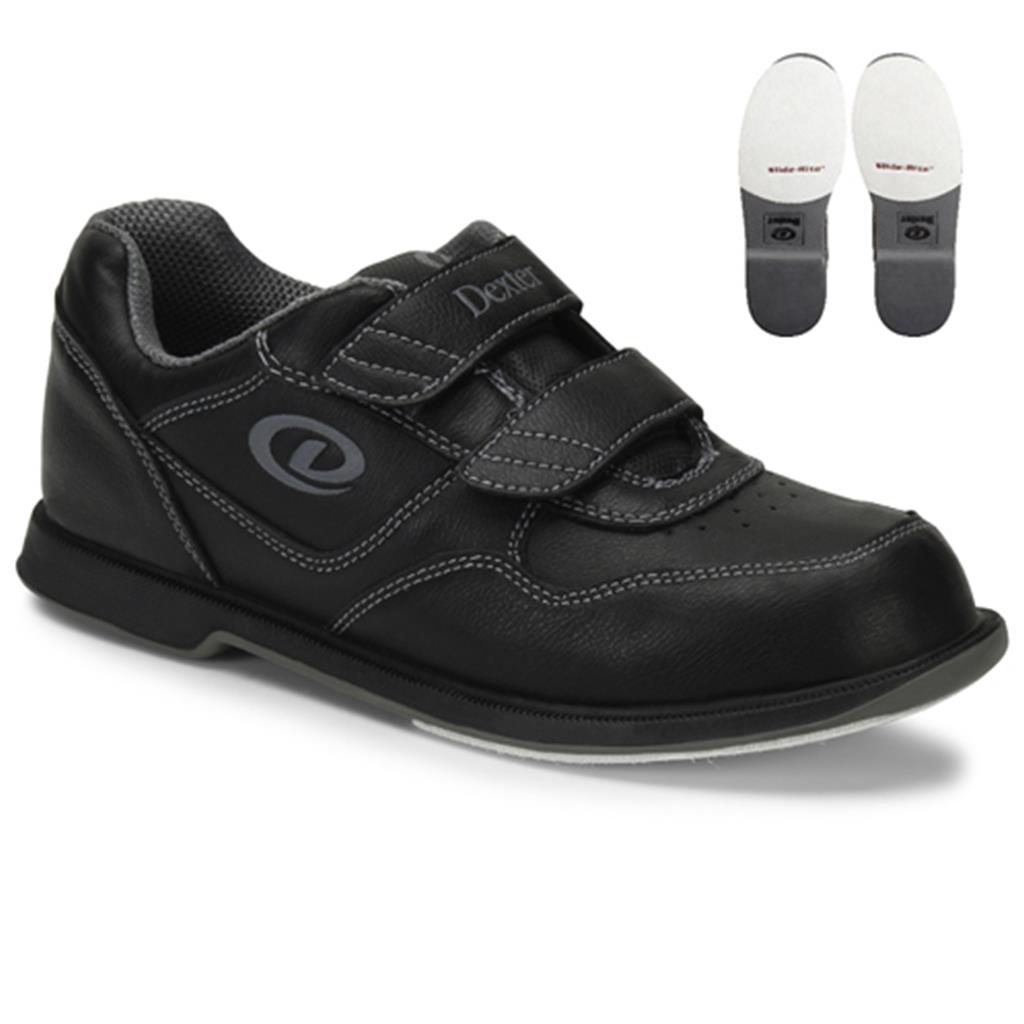 Dexter Mens V-Strap Bowling Shoes (For right or left handed bowlers- Universal Slide Soles on both shoes) - Black