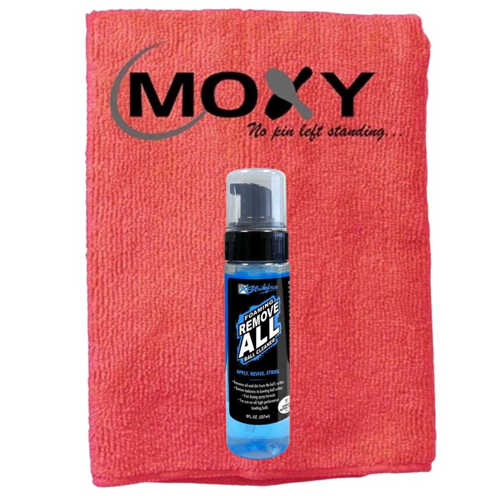 Kr Strikeforce Remove All Foaming Bowling Ball Cleaner - 8oz  with Moxy Micro Fiber Cleaning Towel (Red)