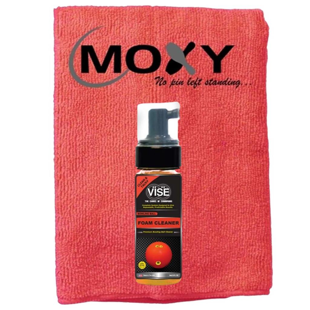 Vise Foam Bowling Ball Cleaner 8oz with Moxy Micro Fiber Cleaning Towel (Red)Reacta Shine Bowling Ball Cleaner - 8oz with Moxy Micro Fiber Cleaning Towel (Red)