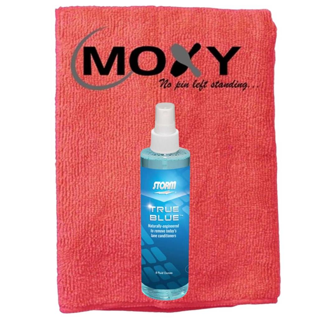 Storm True Bue Bowling Ball Cleaner 8oz Spray Bottle with Moxy Micro Fiber Cleaning Towel (Red)