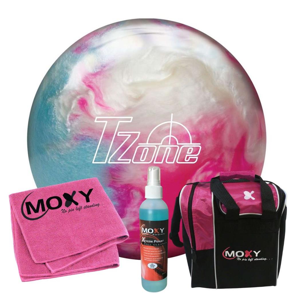 Brunswick T-Zone Frozen Bliss Bowling Ball  | Moxy Strike Royal Bowling Bag | Moxy Pink Micro Fiber Towel | Moxy Xtreme Power Cleaner Package