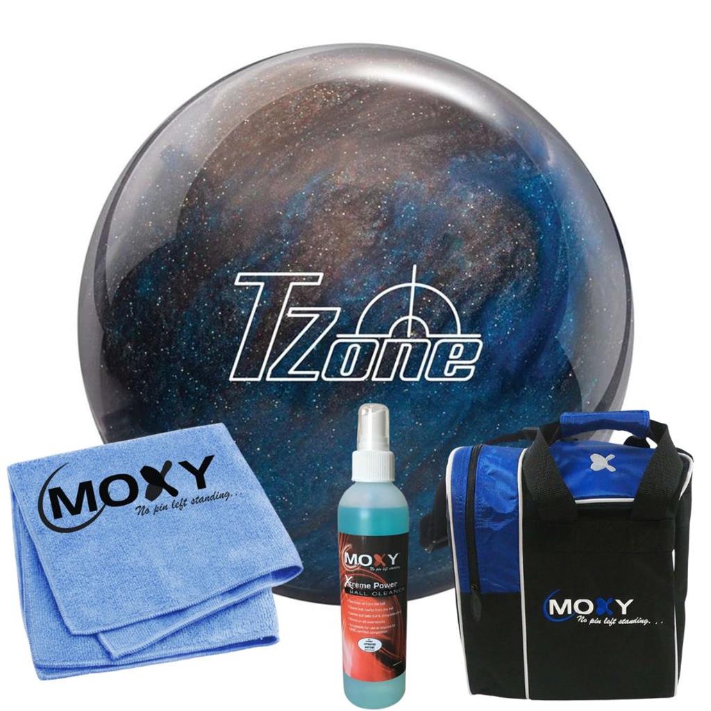 Brunswick T-Zone Galactic Sparkle Bowling Ball  | Moxy Strike Royal Bowling Bag | Moxy Blue Micro Fiber Towel | Moxy Xtreme Power Cleaner Package - CLONED