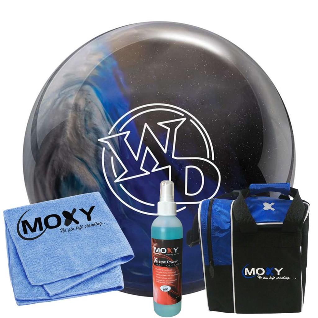 Columbia 300 White Dot Blue/Black/Silver Bowling Ball  | Moxy Strike Royal Bowling Bag | Moxy Royal Micro Fiber Towel | Moxy Xtreme Power Cleaner Package 