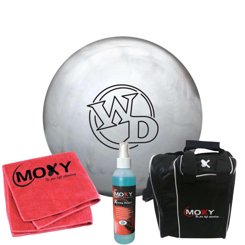 Columbia 300 White Dot Diamond Bowling Ball  | Moxy Strike Black Bowling Bag | Moxy Red Micro Fiber Towel | Moxy Xtreme Power Cleaner Package 