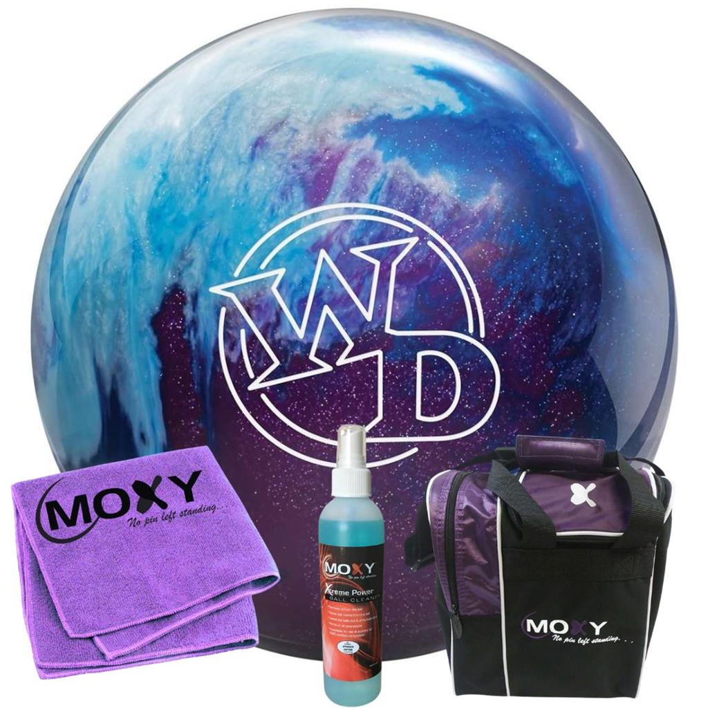 Columbia 300 White Dot Peek-A-Boo Berry Bowling Ball  | Moxy Strike Purple Bowling Bag | Moxy Purple Micro Fiber Towel | Moxy Xtreme Power Cleaner Package 