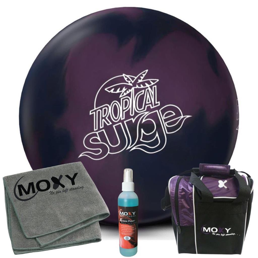 Storm Tropical Surge Purple/Navy Bowling Ball | Moxy Strike Purple Bowling Bag | Moxy Grey Micro Fiber Towel | Moxy Xtreme Power Cleaner Package 