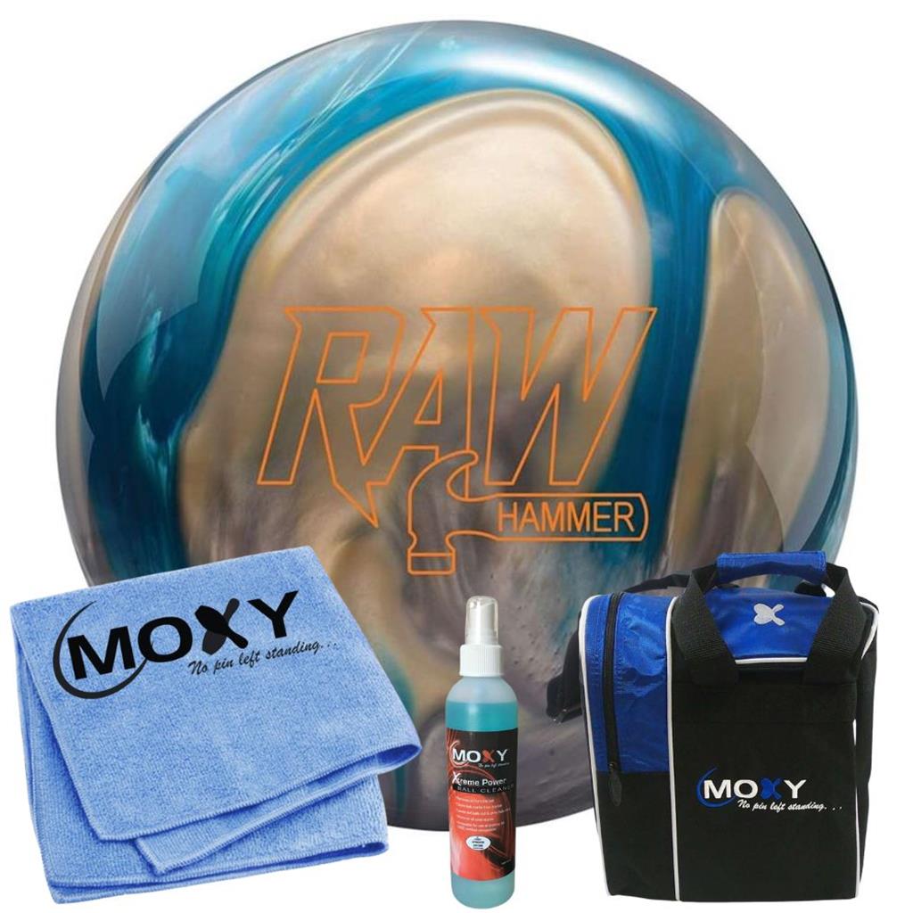 Hammer Raw Hammer Blue/Silver/White Bowling Ball | Moxy Strike Royal Bowling Bag | Moxy Royal Micro Fiber Towel | Moxy Xtreme Power Cleaner Package 